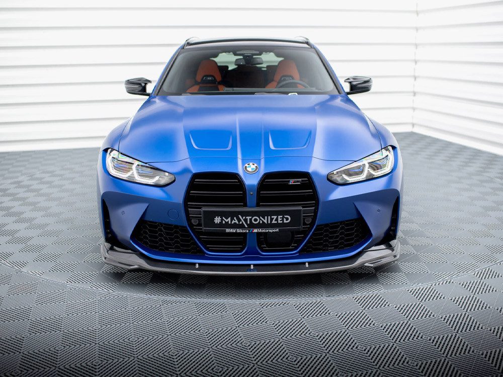 Maxton Design front splitter and grille fitted to a blue BMW M3