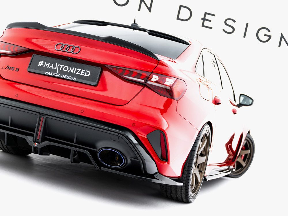 Maxton Design rear diffuser and spoiler fitted to a red Audi RS3
